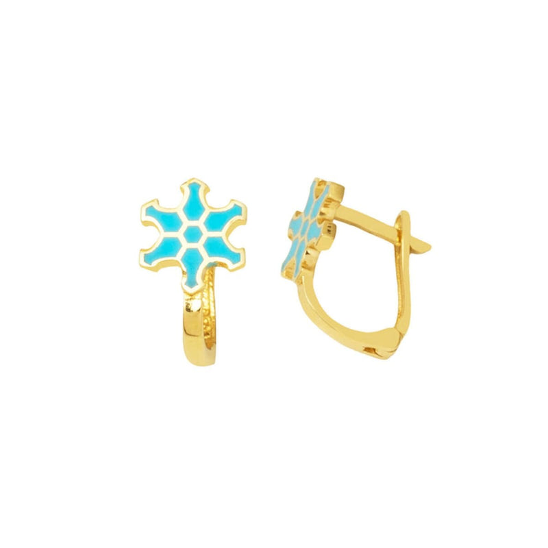 14K Yellow Gold Blue Ninja Star Children's Earrings