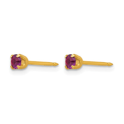 14K Yellow Gold 3mm February Crystal Birthstone Post Earrings