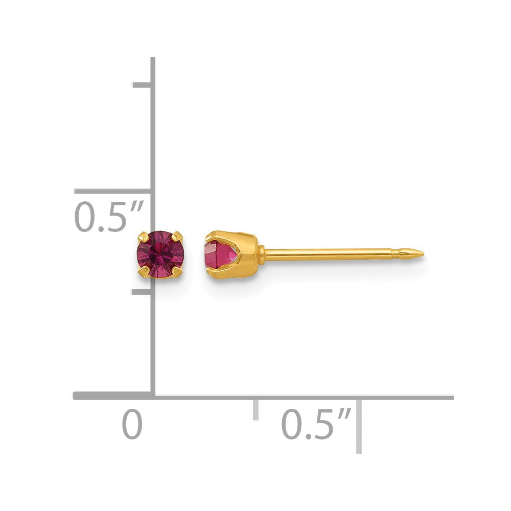 14K Yellow Gold 3mm February Crystal Birthstone Post Earrings