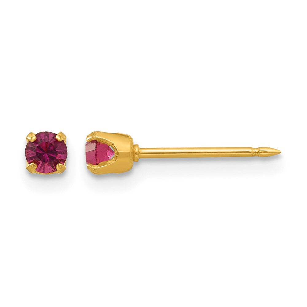 14K Yellow Gold 3mm February Crystal Birthstone Post Earrings