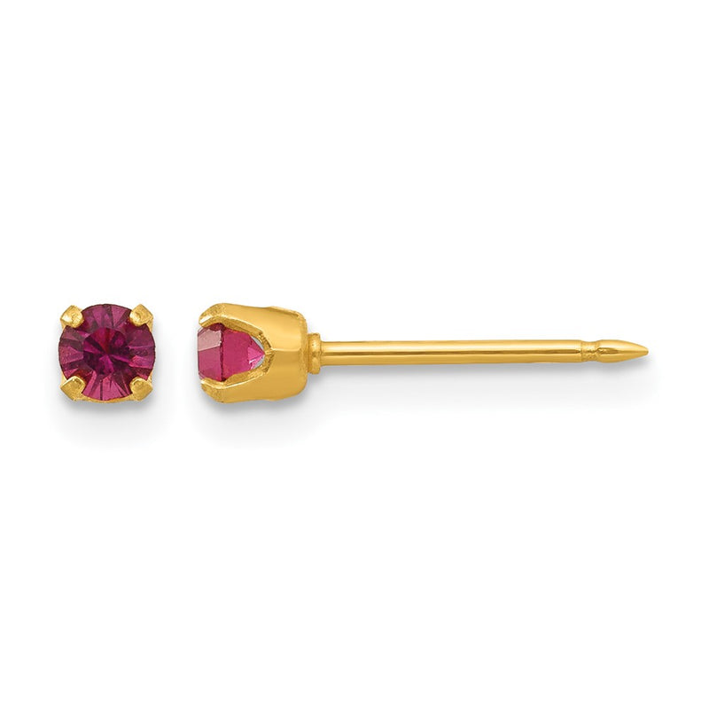 14K Yellow Gold 3mm February Crystal Birthstone Post Earrings