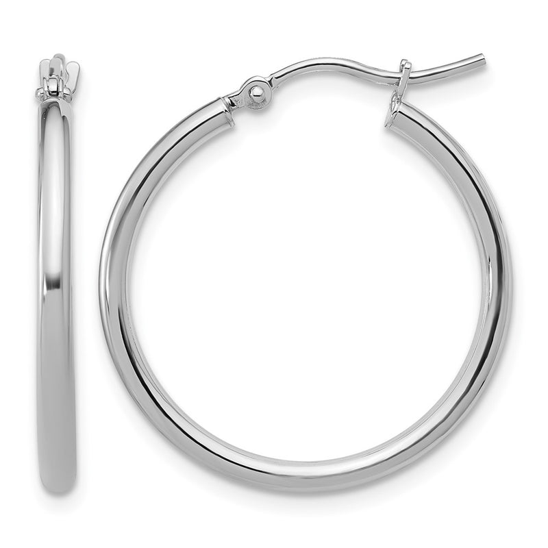 14K White Gold 2X25mm Polished Hoop Earrings