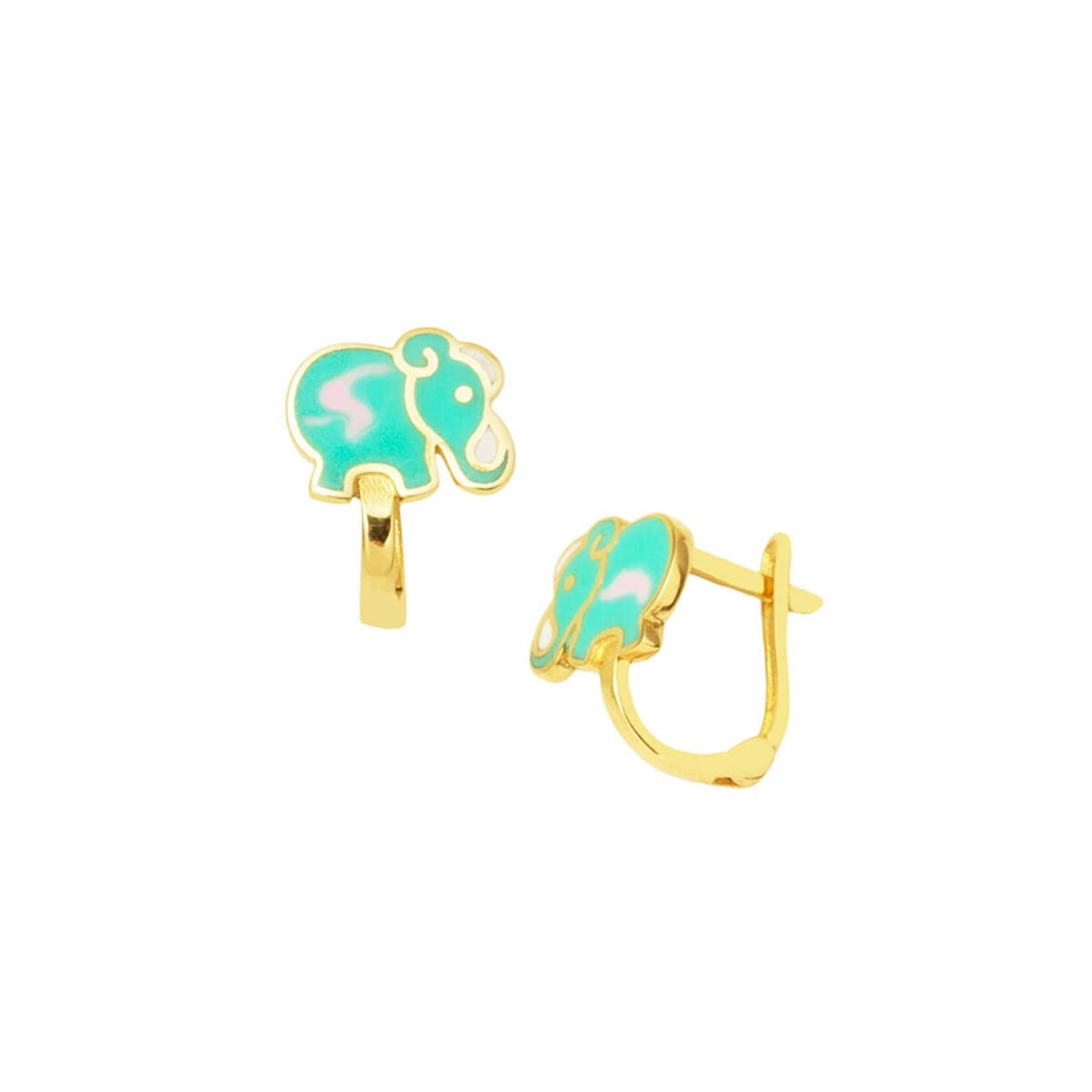 14K Yellow Gold Elephant Enamel Children's Earrings