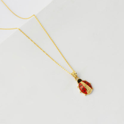 14K Yellow Gold Ladybug Enamel Pendant