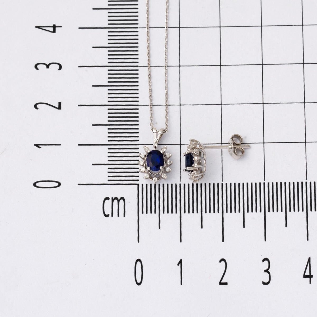 14K White Gold Sapphire Diamond Necklace and Earrings Set 1.50 Ct