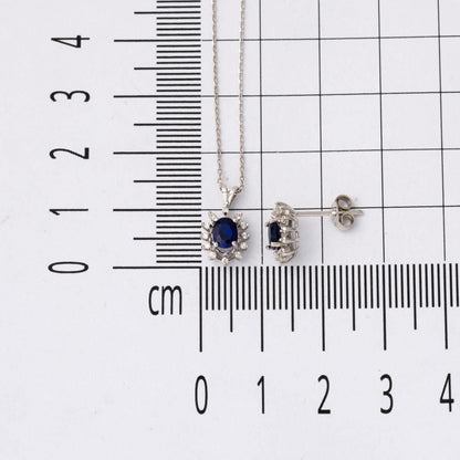 14K White Gold Sapphire Diamond Necklace and Earrings Set 1.50 Ct
