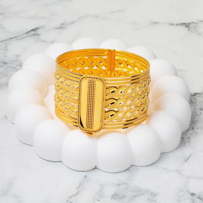 14K Yellow Gold Buckle Braided Hinged Cuff Bangle