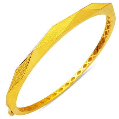 14K Yellow Gold Mesh Patterned Hinged Cuff Bangle