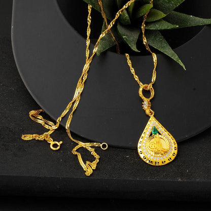 14K Yellow Gold Ottoman Tughra Cubic Zirconia Necklace (4.16 g)