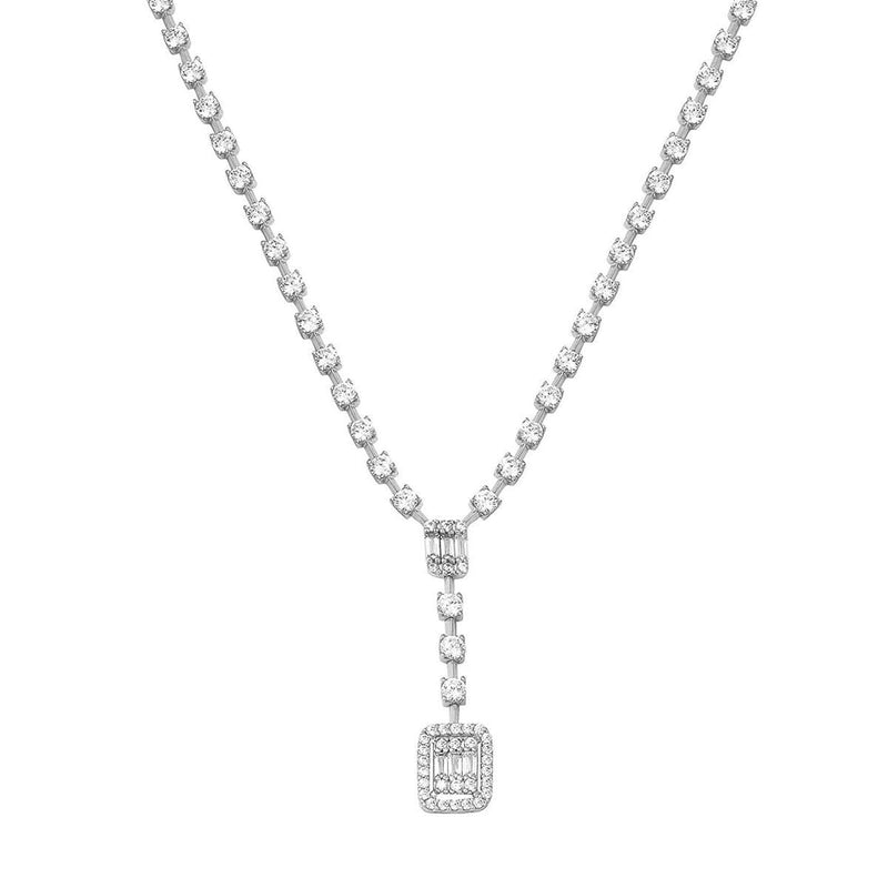 14K White Gold Baguette Tennis Cubic Zirconia Collar Necklace (8.03 g)
