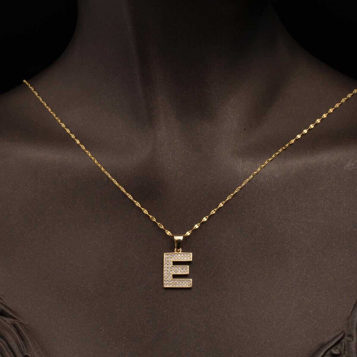 14K Yellow Gold Initial E Cubic Zirconia Necklace