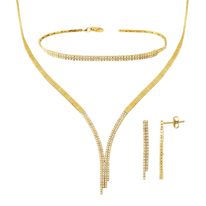 14K Yellow Gold Tennis Design Cubic Zirconia Wedding Set