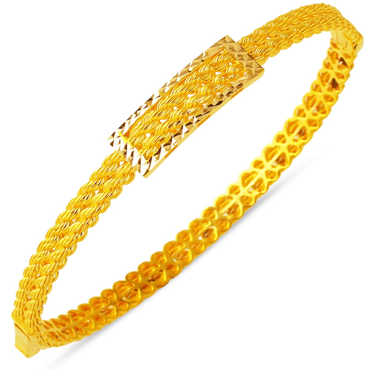 14K Yellow Gold Twisted Mesh Hinged Cuff Bangle