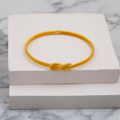 22K Yellow Gold Ajda Love Knot Ribbed Bangle
