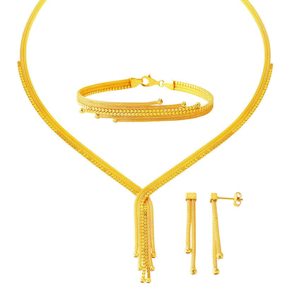 14K Yellow Gold Double Chain Woven Link Bridal Set