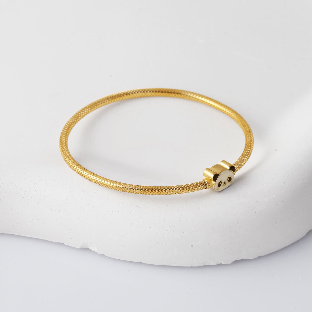 14K Yellow Gold Italian Panda Enamel Children's Bangle