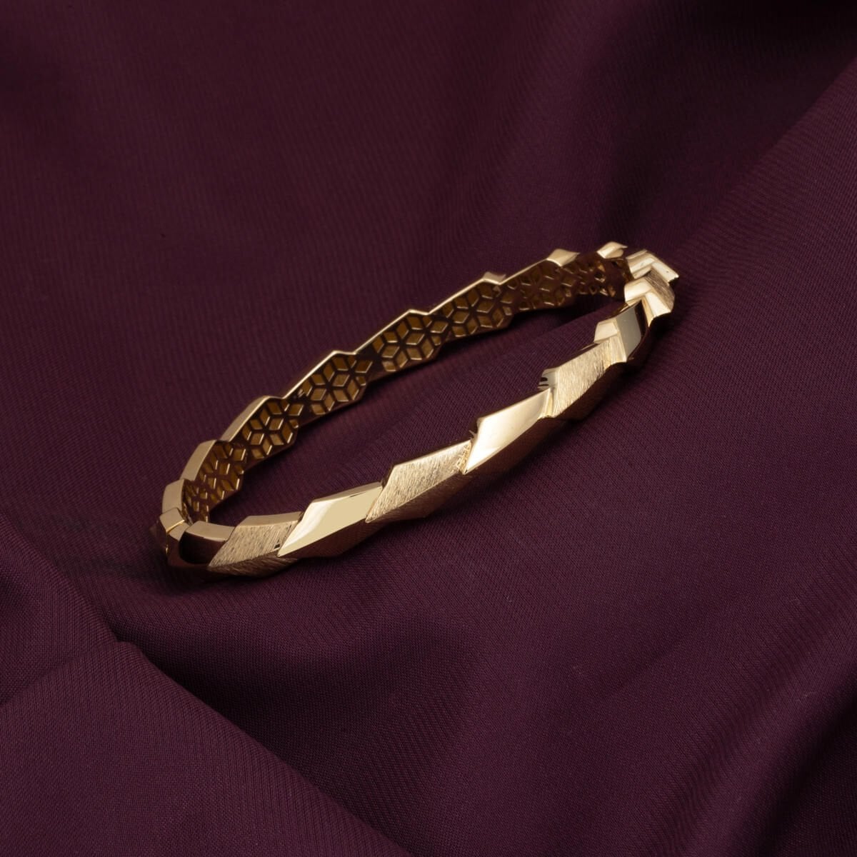 14K Yellow Gold Drop Hinged Cuff Bangle