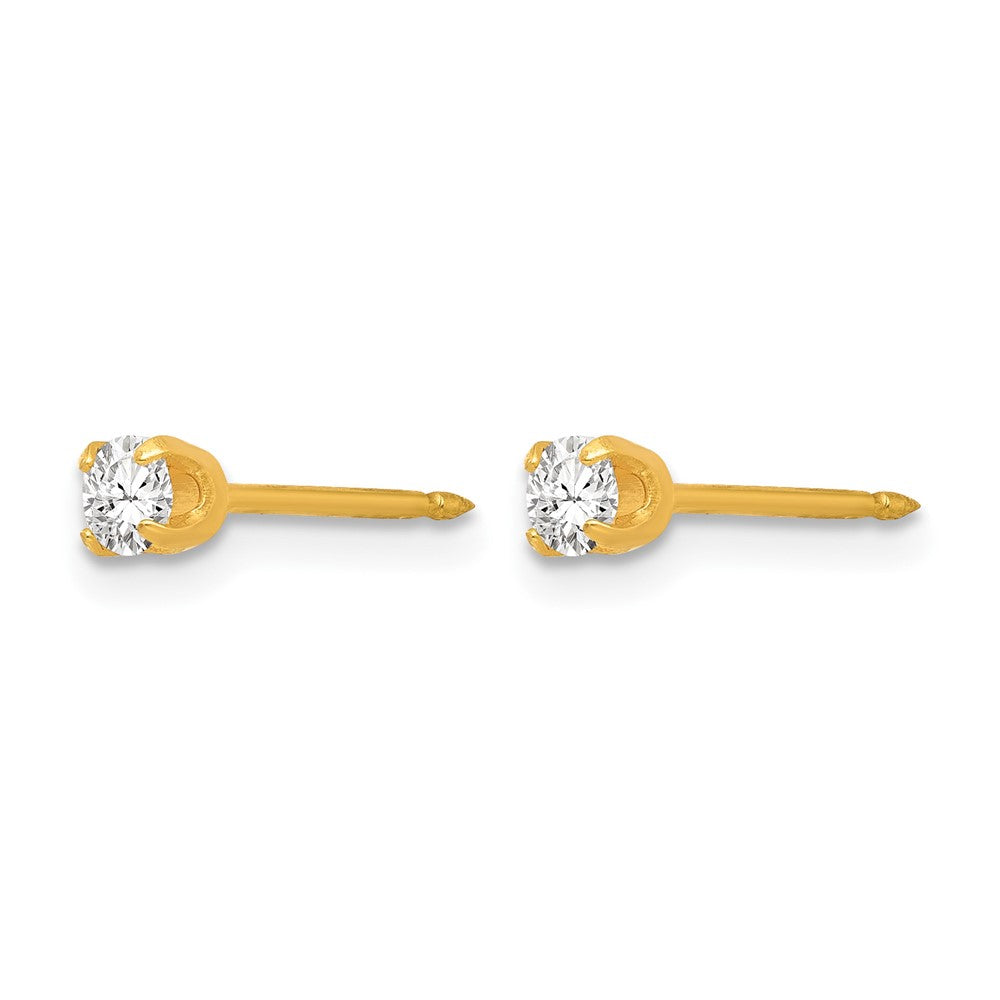 14K Yellow Gold 3mm April Crystal Birthstone Post Earrings