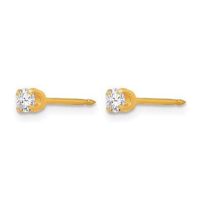 14K Yellow Gold 3mm April Crystal Birthstone Post Earrings