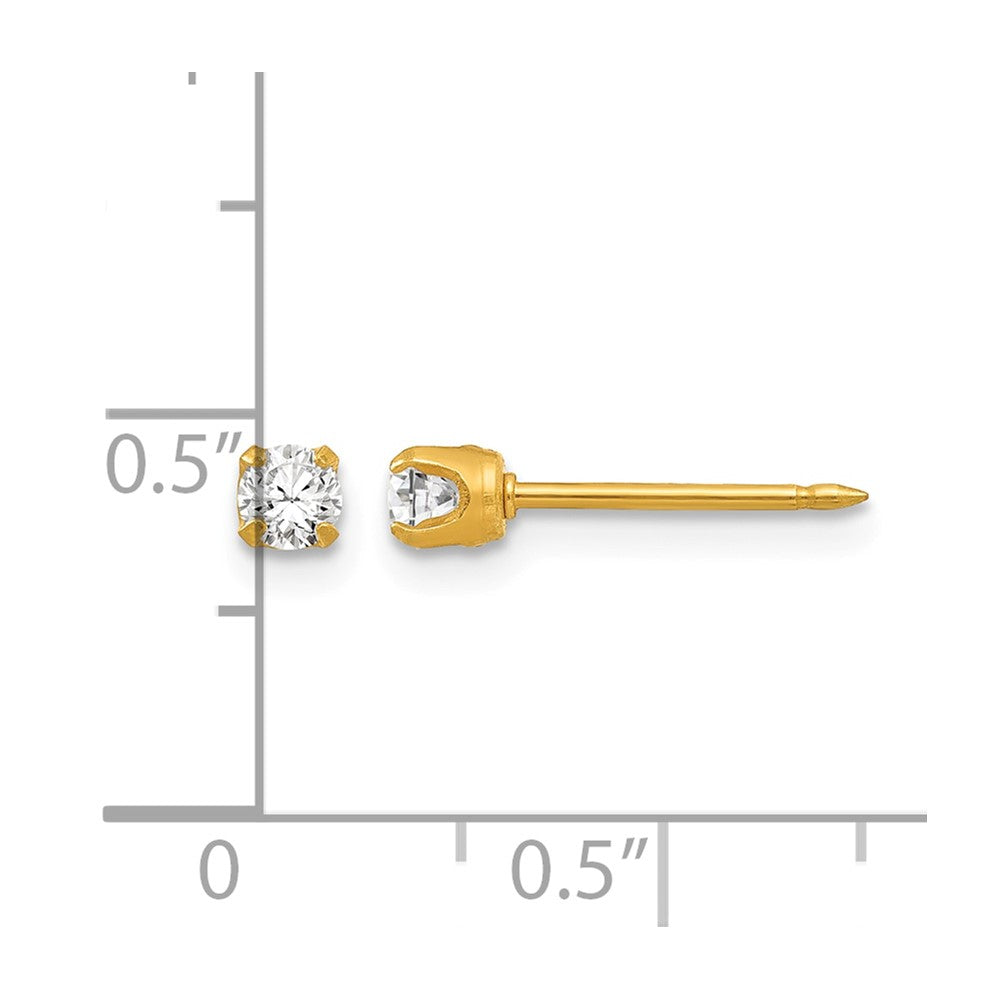 14K Yellow Gold 3mm April Crystal Birthstone Post Earrings