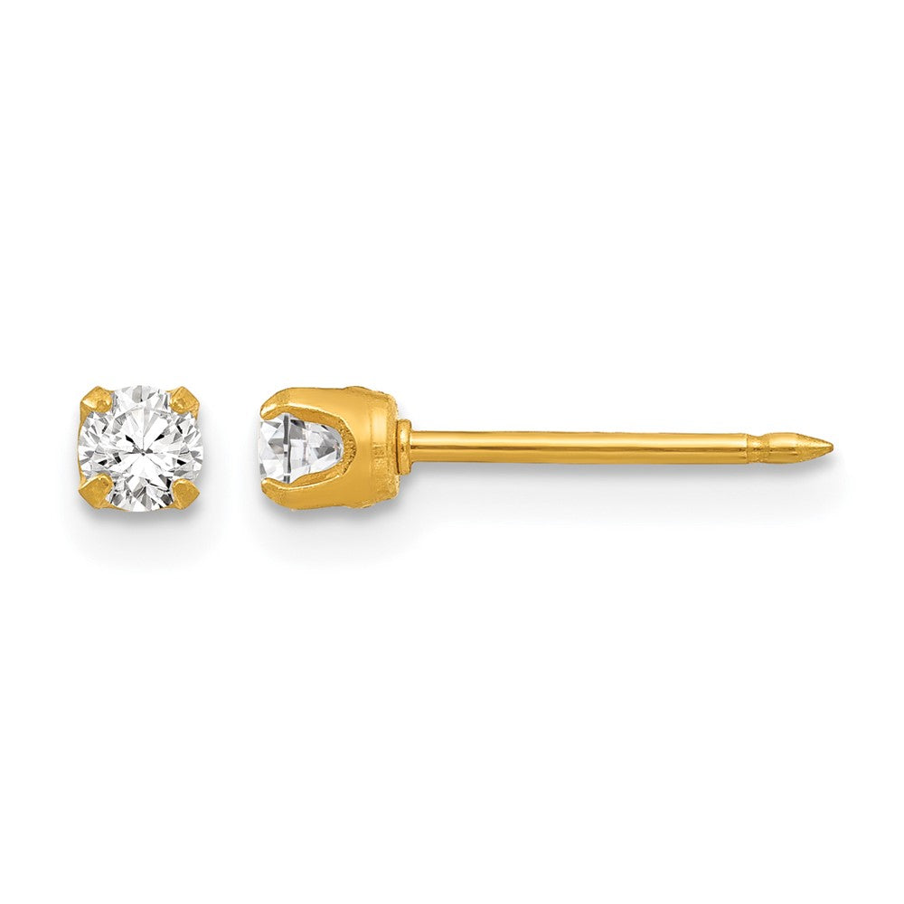 14K Yellow Gold 3mm April Crystal Birthstone Post Earrings