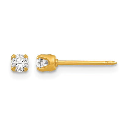 14K Yellow Gold 3mm April Crystal Birthstone Post Earrings