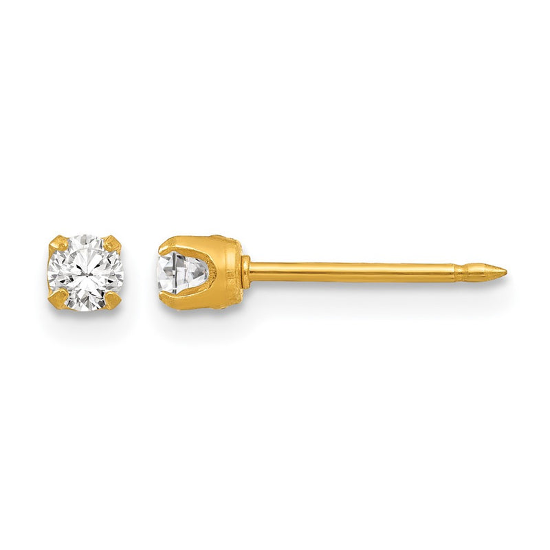 14K Yellow Gold 3mm April Crystal Birthstone Post Earrings