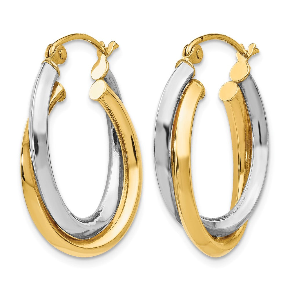 14K Two Tone Polished Oval Hinged Hoop Earrings