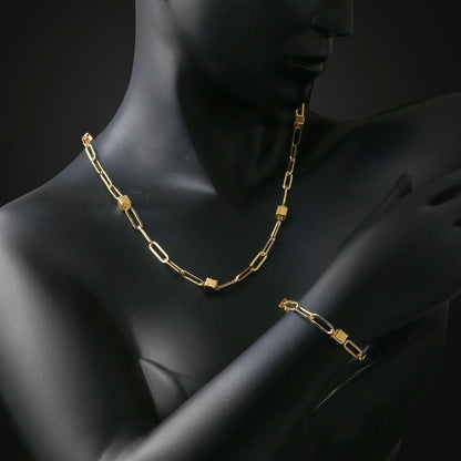 14K Yellow Gold Italian Chain Necklace and Bracelet Set
