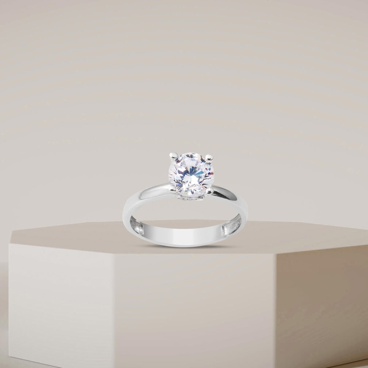 14K White Gold Solitaire Cubic Zirconia Ring (2.31 g)