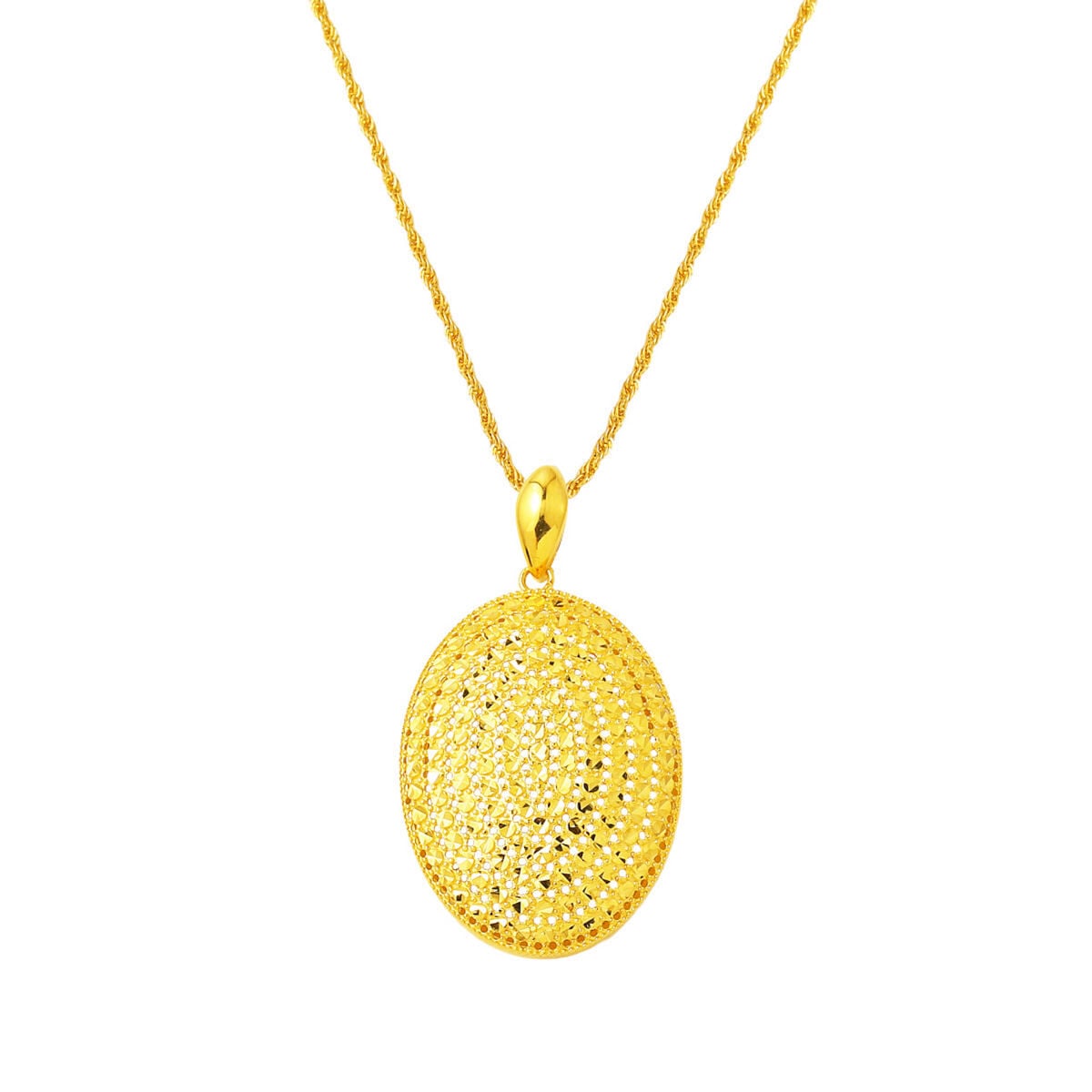 14K Yellow Gold Sparkling Oval Necklace