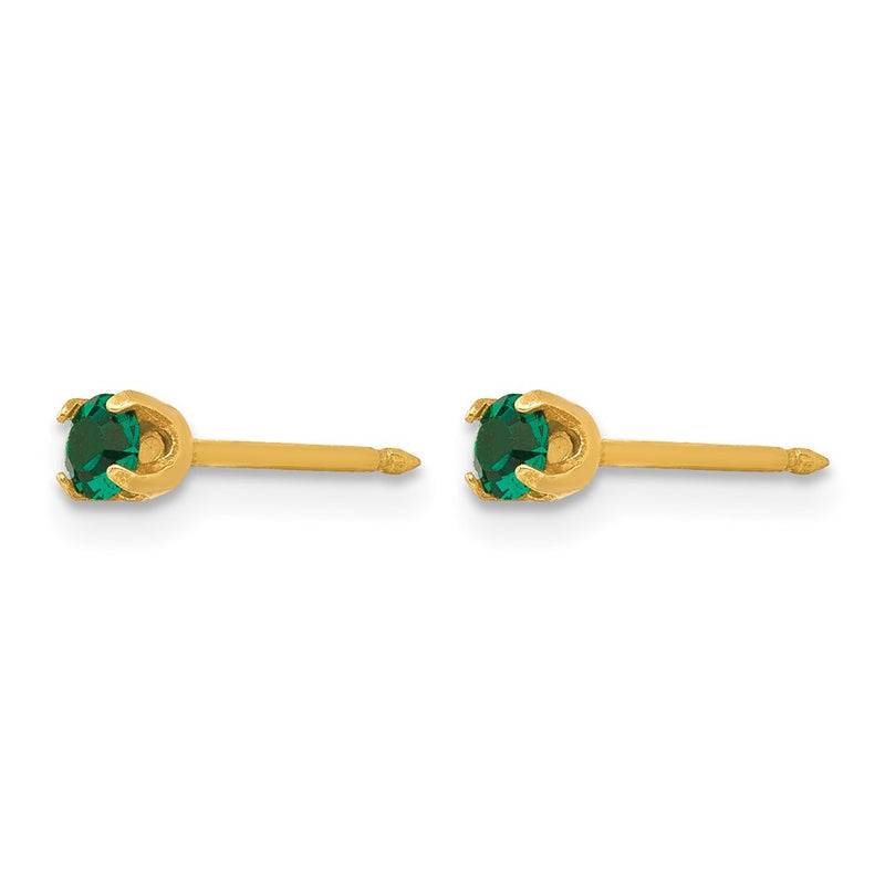 14K Yellow Gold 3mm May Crystal Birthstone Post Earrings