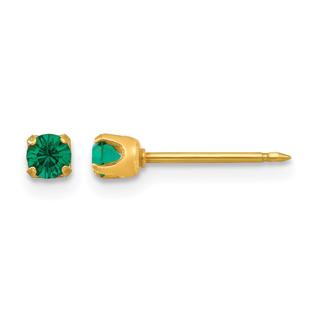 14K Yellow Gold 3mm May Crystal Birthstone Post Earrings