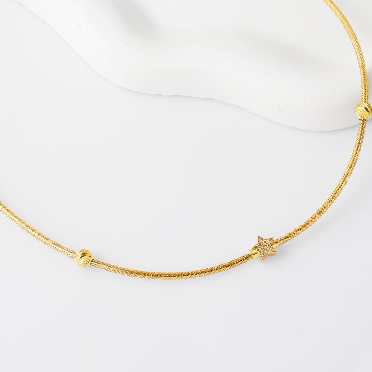 14K Yellow Gold Star Italian Choker Cubic Zirconia Necklace