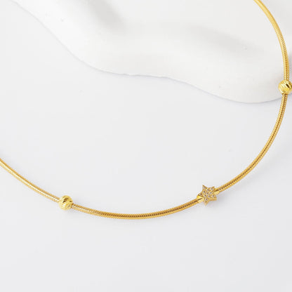 14K Yellow Gold Star Italian Choker Cubic Zirconia Necklace