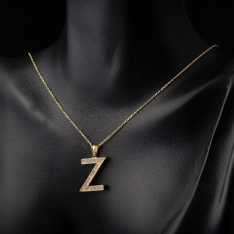 14K Yellow Gold Z Initial Cubic Zirconia Necklace