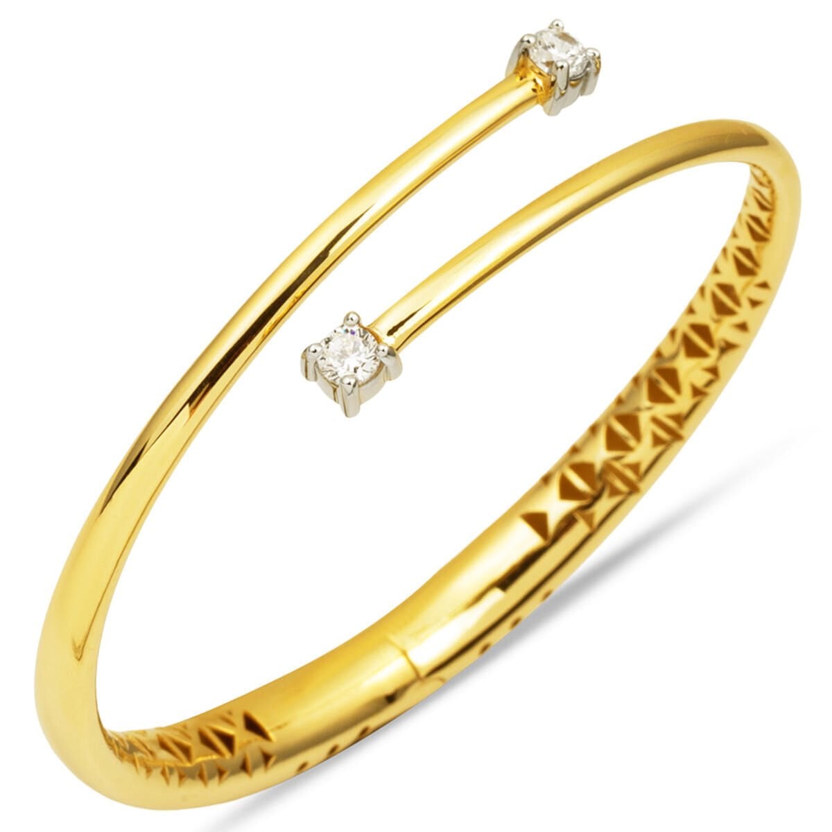 14K Yellow Gold Fashion Solitaire Cubic Zirconia Hinged Cuff Bangle