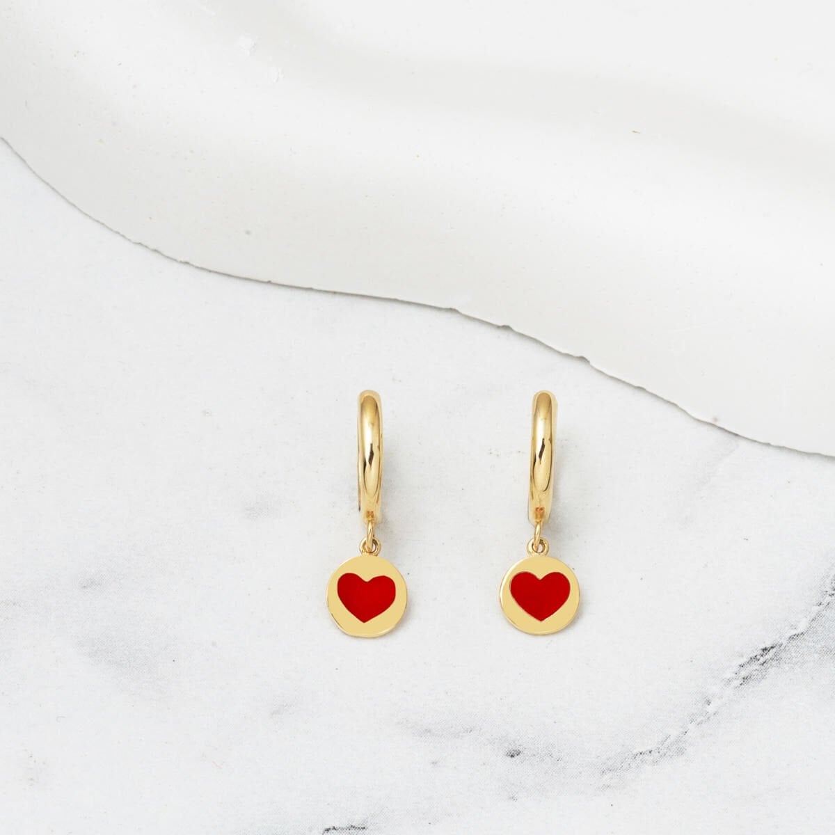 14K Yellow Gold Heart Dangle Enamel Children's Earrings