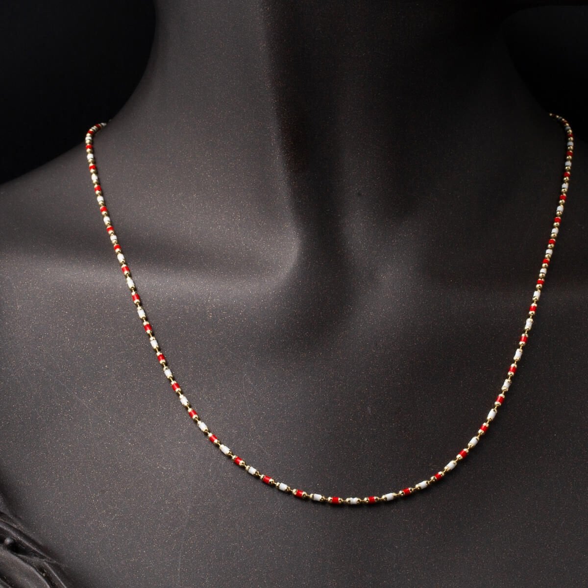 14K Yellow Gold Rose Enamel Chain Double Set
