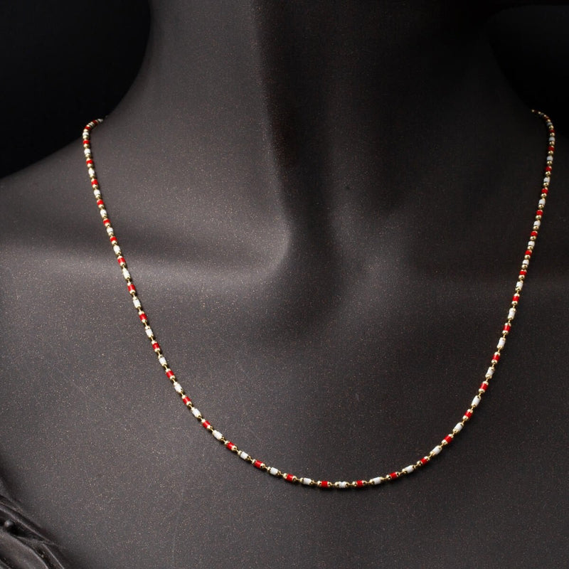 14K Yellow Gold Rose Enamel Chain Double Set