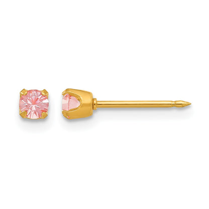14K Yellow Gold 3mm June Crystal Birthstone Post Earrings