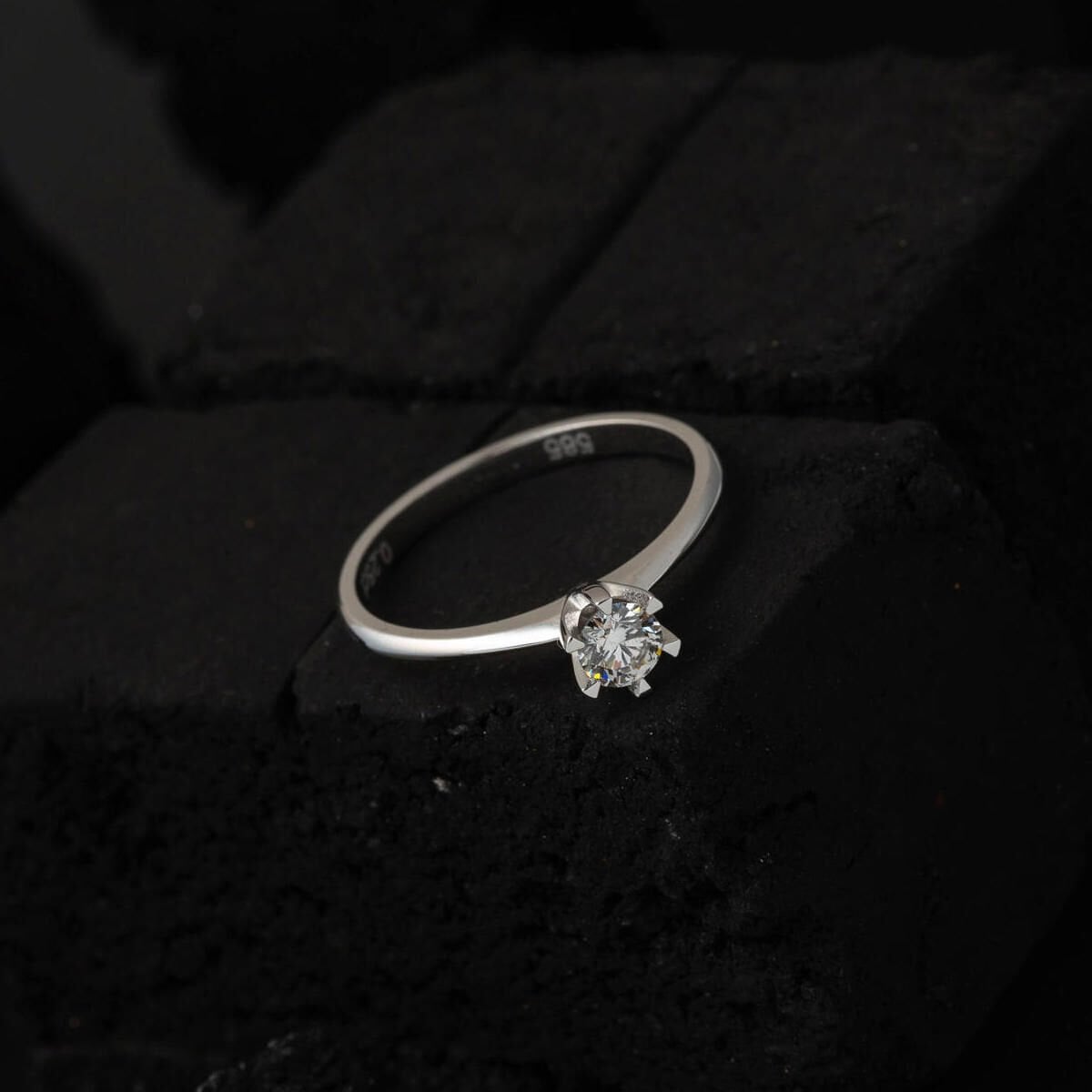 14K White Gold 0.18 Ct Six Prong Solitaire Diamond Ring