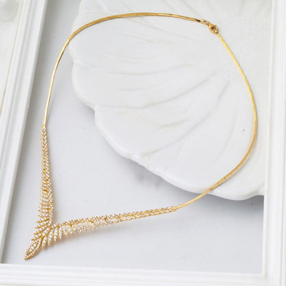 14K Yellow Gold Lily Cubic Zirconia Collar Necklace