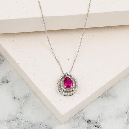 14K White Gold 0.20 Ct Diamond Ruby Necklace