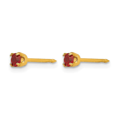 14K Yellow Gold 3mm July Crystal Birthstone Post Earrings