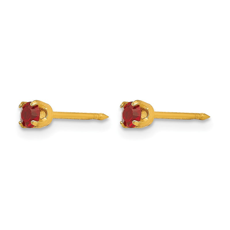 14K Yellow Gold 3mm July Crystal Birthstone Post Earrings