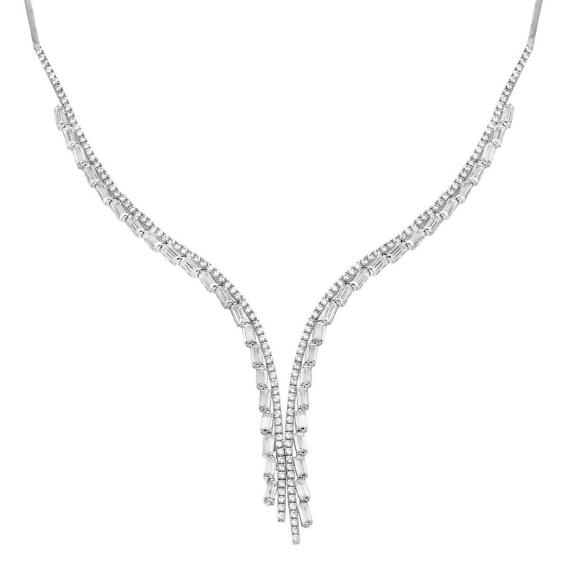 14K White Gold Tennis Cubic Zirconia Collar Necklace