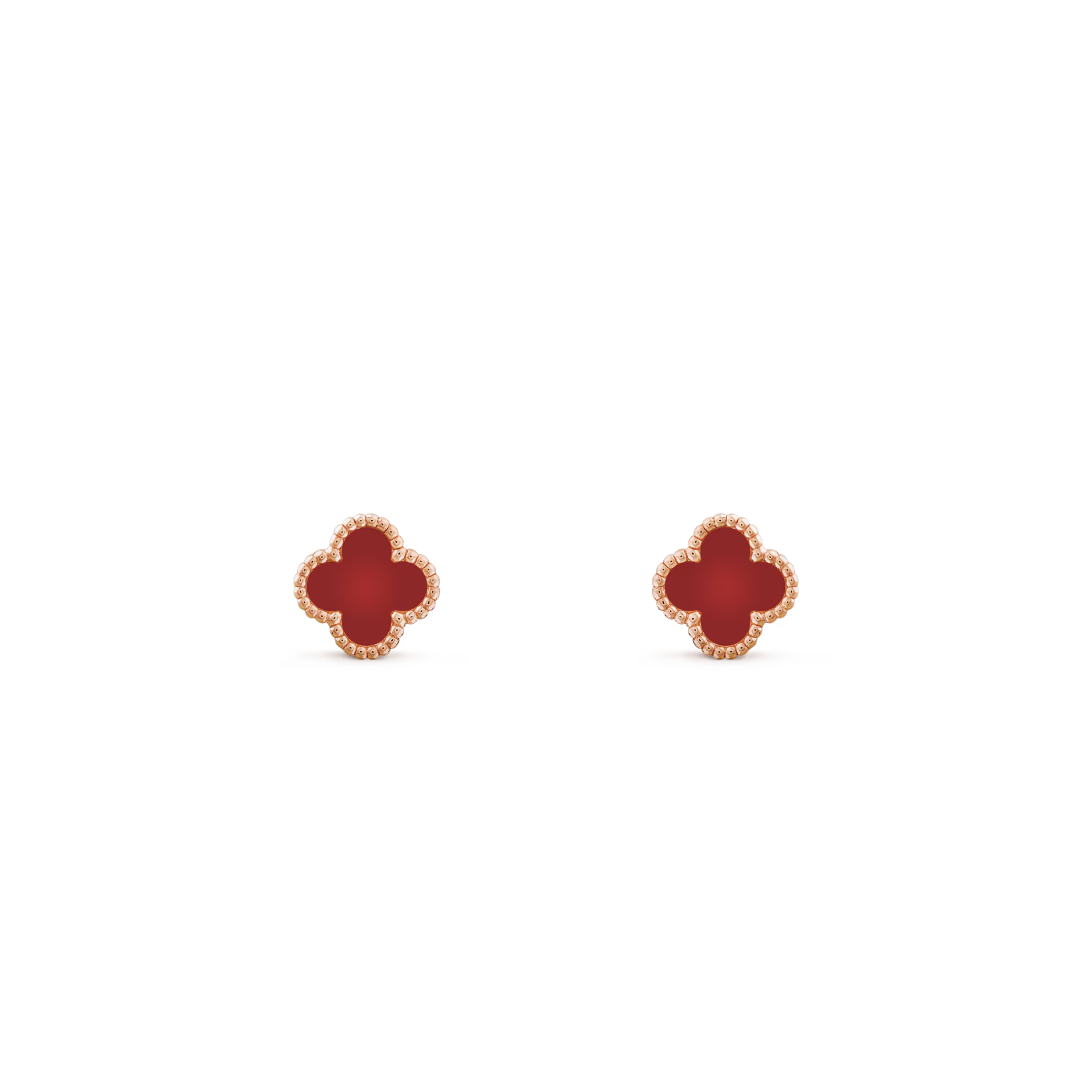 Clover Floral Alhambra Sweet Style Stud Earrings in Solid 10K/14K/18K Yellow Gold Malachite/Pearl/Black Onyx/Carnelian Gemstone