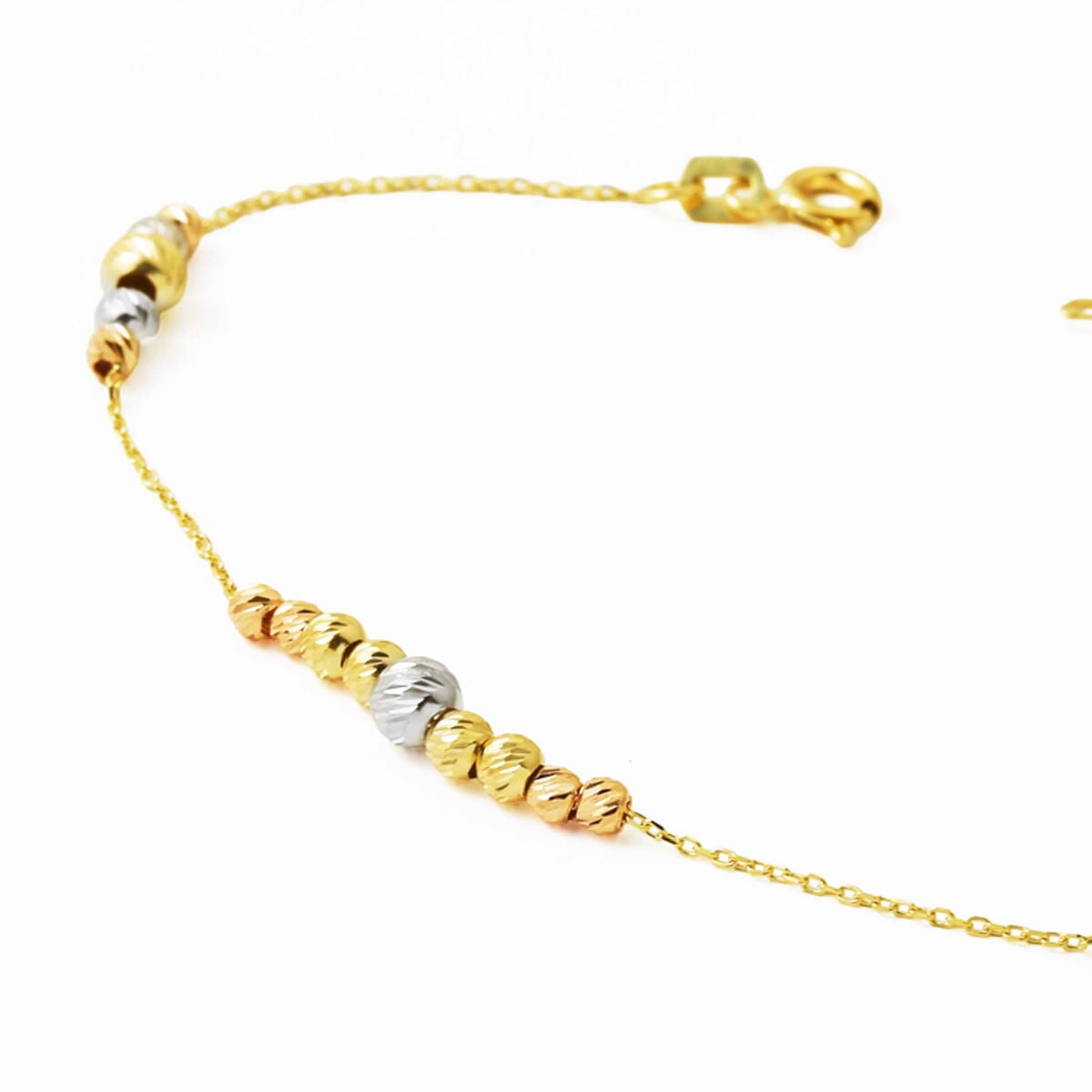14K Yellow Gold Three Tone Gold Bead Bracelet