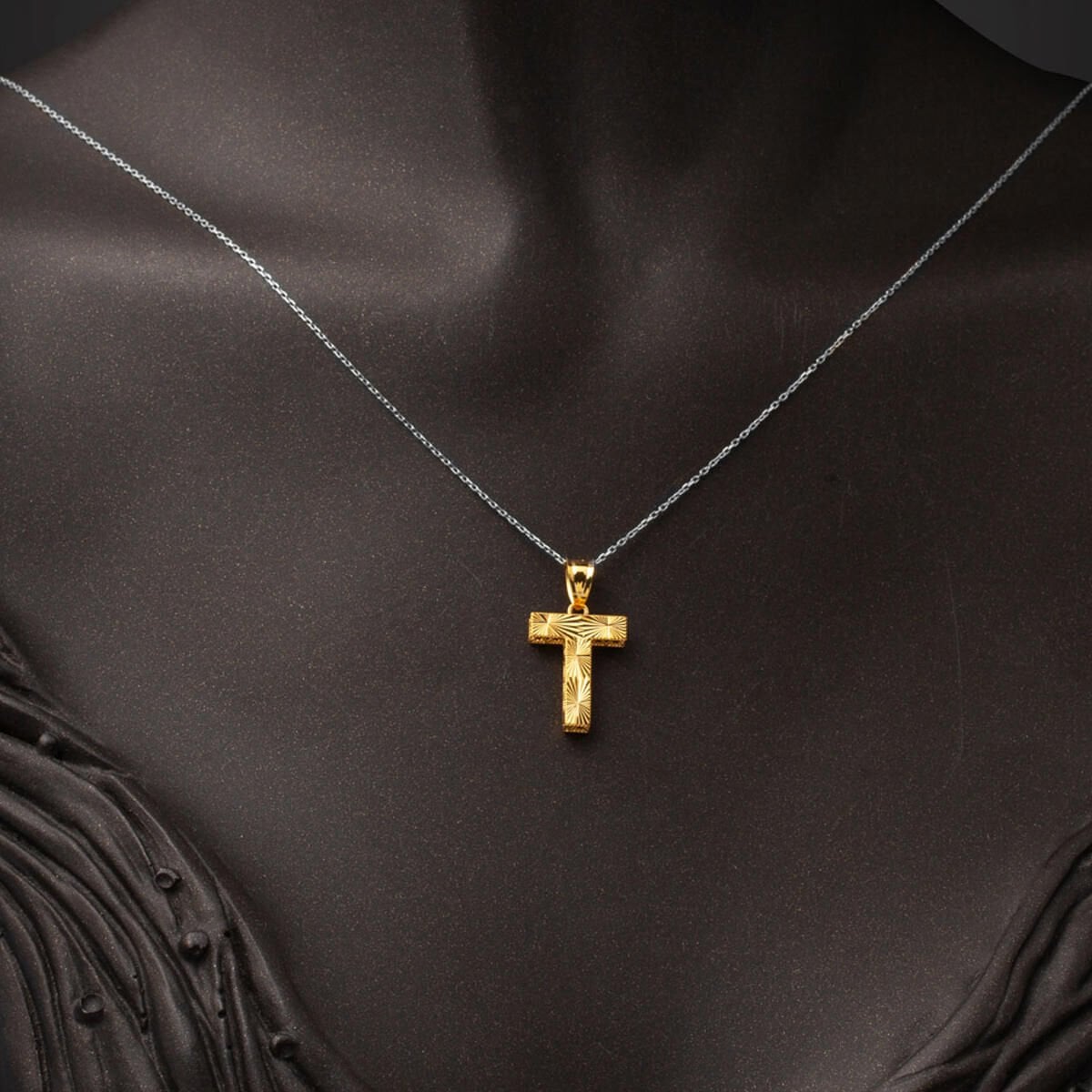 22K Yellow Gold Three Dimensional Initial T Pendant